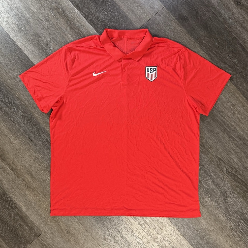 Nike Golf USA Soccer Polo Shirt Men 2XL Red Dri-Fit Short Sleeve Chest Logo